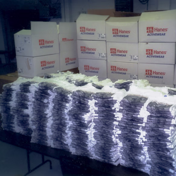 stacks of tshirts on a table