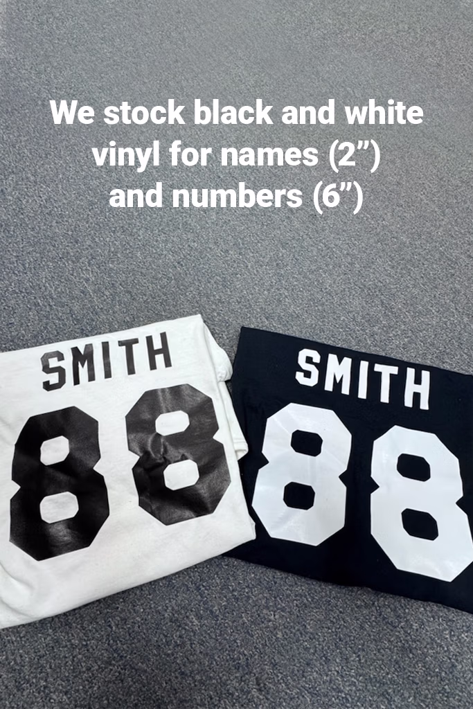 Two shirts with heat press name and numbers